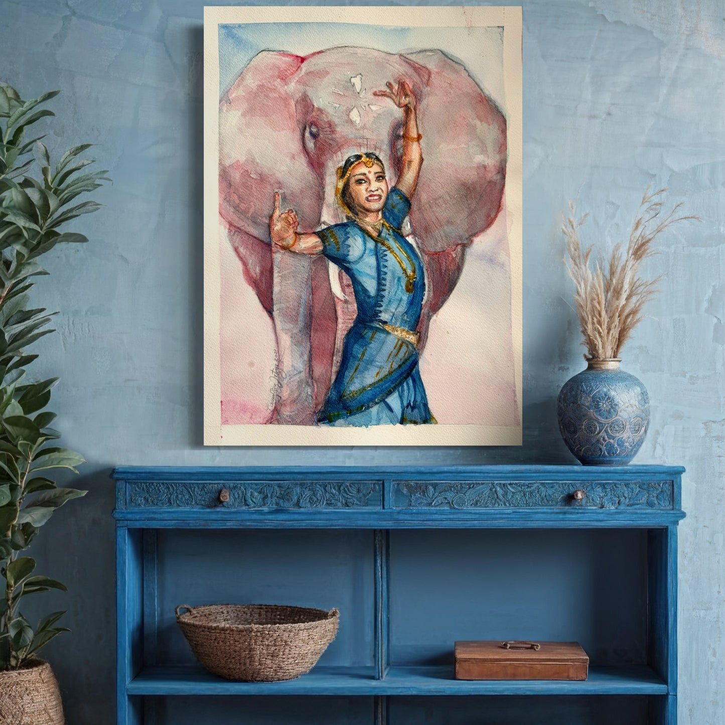 Bailarina hindú y elefante